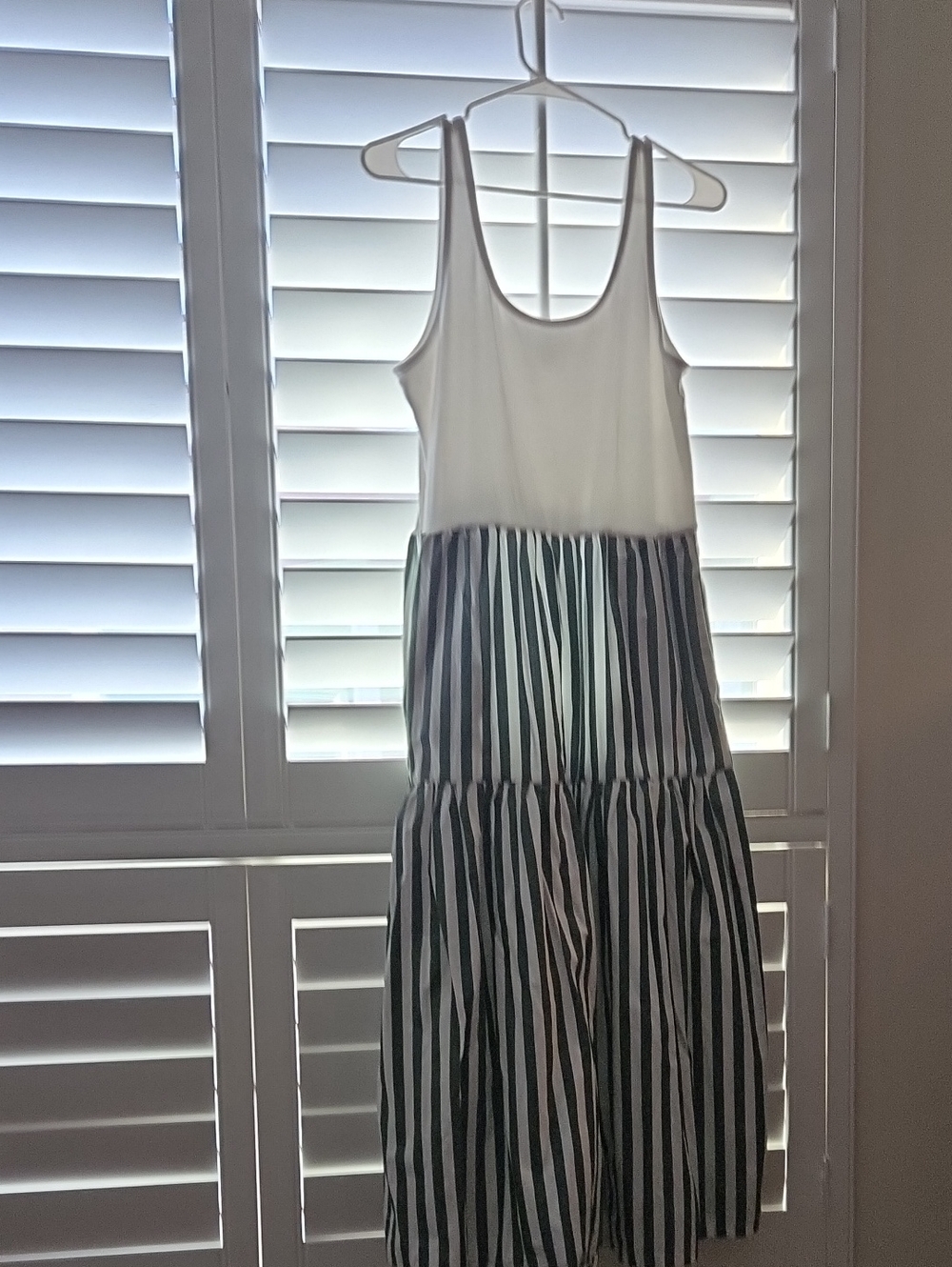 White & Green Striped Tiered Maxi Dress - Women